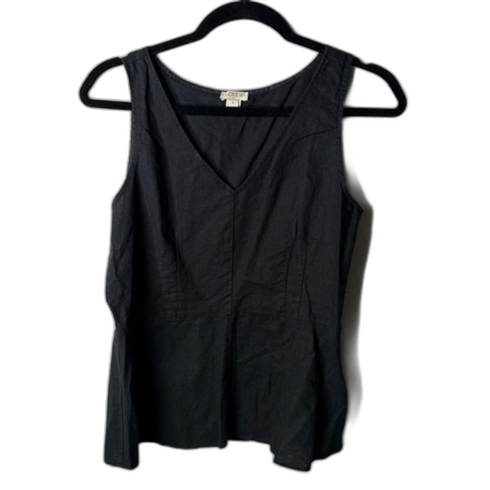 J.Crew black linen blend sleeveless peplum casual chic classic top size 6